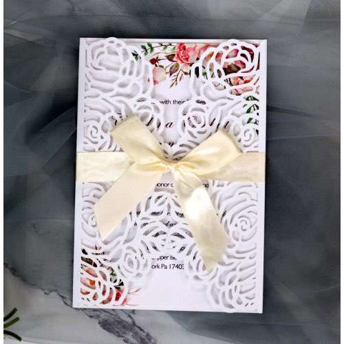 Rose Pattern Invitation Card Lace Laser Cut Wedding Invitation